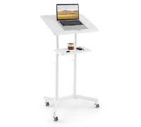 GIANTEX Pupitre de Conférence 105-128 CM, Pupitre Mobile pour Ordinateur Portable, Table Ordinateur Debout Roulant, Lutrin avec Étagère de Rangement et Rebord pour Bureau, École (Noir) (Blanc)