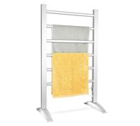 GIANTEX Radiateur Sèche-Serviette Électrique Salle de Bain, Porte-Serviettes 100W Chauffant, 2 en 1, Sèche Serviette sur Pied et Mural en Aluminium avec 6 Barres, 45-50°C, Argenté