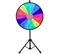 GIANTEX Roue de la Fortune avec 14 Emplacements, Trépied Rétractile 114-156CM, Brosse et Marqueur Effaçable Fournis