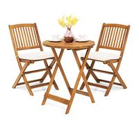 GIANTEX Salon de Jardin 2 Personnes en Bois d'Acacia, Table de Jardin Extérieur avec Chaise Plaintes, 2 Coussins Amovibles, pour Terrasse, Balcon, Bistrot (Beige + Naturel)