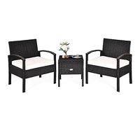 GIANTEX Salon de Jardin Extérieur 2 Personnes en Rotin, Mobilier Jardin avec 2 Fauteuils Charge 160 kg, Table Basse avec Rangement, 2 Coussins Amovibles, pour Terrasse, Bistrot, Cour