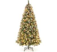 Giantex Sapin de Noël 195cm, 909 Branches Articulées avec 420 LED Blanc Chaud vert G