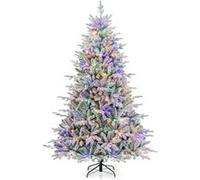 Sapin de Noël Artificiel Floqué et Articulé Ø135 x 218H cm COSTWAY-350 Lumières LED Multicolores avec 8 Modes-Branches en PVC et PE