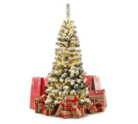 GIANTEX Sapin de Noël Artificiel 180 cm-500 Branches en PVC-250 Lumières LED Blanc Chaud-Support en Métal-Enneigé-Maison, Bureau