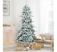 GIANTEX Sapin de Noël Artificiel 2,1 M Floqué avec Pommes de Pin, Arbre de Noël avec Socle en Fer, 1108 Branches, Décoration de