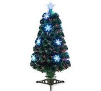 GOPLUS Sapin de Noël Artificiel 90CM Fibre Optique avec Socle,85 Branches,12 Flocons de Neige et 1 Etoile Sommet,Feuilles en PVC