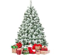 GIANTEX Sapin de Noël Artificiel Floqué 140 CM- Arbre de Noël Blanc- Support en Fer Pliable- 400 Branches en PVC- Décor de Fête