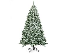 GIANTEX Sapin de Noël Artificiel Floqué 180 CM- Arbre de Noël Blanc- Support en Fer Pliable- 928 Branches en PVC- Décor de Fête