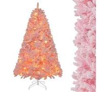 Giantex Sapin de noël artificiel lumineux rose 185cm avec 350 lumières led colorées,rose Rose