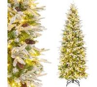 Giantex Sapin de noël automatique 190 cm led couvert de neige pour décoration de noël Vert