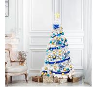 GIANTEX Sapin de Noël Blanc 2,1M avec 950 Branches PVC avec Artificiel Effet Réaliste, Socle en métal, Idéal pour salon, bureau