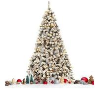Sapin de Noël Lumineux LED 225CM COSTWAY-450 Lumières Blanc Chaud-1010 Branches PVC Floqué Neige-Socle en Métal-Décoration de Noël