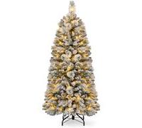 Giantex Sapin de Noël Floqué de 150 cm, Arbre de Noël avec Aiguilles de Pin Vert