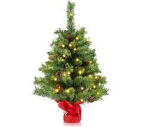 GOPLUS 64 CM Petit Sapin de Noël avec 50 Lumières LED 8 Modes d'Éclairage, Décoration de Noël à Piles avec Socle en Ciment