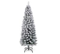 GIANTEX Sapin de Noël Neigé, Sapin de Noël Réaliste, Étroit et Haut, Forme en Pyramide, avec 328 Pointes de Branches Denses en PVC, Design Démontable, Base Métallique, pour Maison, Bureau (150 cm)