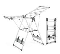 GIANTEX Séchoir à linge pliable, en aluminium, à 2 couches, peu encombrant, avec ailes réglables, 21 rails de séchage, 10 pinces latérales et 4 supports à chaussures
