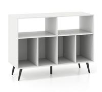 GIANTEX Support de Platine Vinyle Debout, avec Grand Plan de Travail, 6 Compartiments, Armoire à Disques Vinyles avec Kit Anti-Basculement & Pieds Antidérapants, pour Salon, Chambre (Blanc)