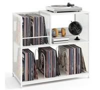 GIANTEX Support pour Tourne-Disques 3 Niveaux, Presentoir Disque Vinyle pour 300 Albums, 3 Diviseurs Amovibles, Rangement pour Albums, Cadre en Métal, Bibliothèque pour Salon, Studio, Bureau (Blanc)