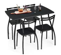 GIANTEX Table à Manger avec 4 Chaises, Ensemble Table et 4 Chaises de Salle à Manger en Cadre Métal à Dossier Incurvé Ergonomique & Pieds Antidérapants, pour Maison Salon Cuisine, Style Moderne, Noir