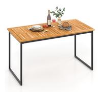 GIANTEX Table à manger d'extérieur 140 x 70 x 70 cm avec trou pour parasol et plateau en bois d'acacia pour 6 à 8 personnes, table de cuisine pour jardin et maison