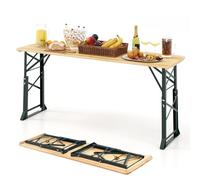 GIANTEX Table à Manger Pliante en Bois de 168,5 x 50 cm, Hauteur Réglable 75-105 cm, Trou pour Parasol Ø 6 cm, Cadre Métallique Robuste, Table de Pique-Nique pour Jardin Terrasse