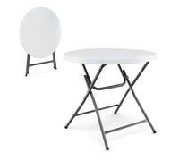 GIANTEX Table à manger pliante ronde de 81 cm avec plateau de table en polyéthylène haute densité et cadre en métal, table de jardin pour l'intérieur et l'extérieur, charge maximale : 75 kg