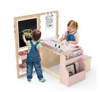 GIANTEX Table avec Tabouret Enfant 3 en 1, 3+ Ans , Chevalet Double Face Réglable, Rouleau de Papier, Grand Rangement, Rose