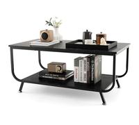 GIANTEX Table basse à 2 étagères, table de salon moderne, table de canapé avec structure métallique et compartiment ouvert, poids max 50 kg, 105 x 55 x 46,5 cm (Noir)