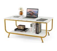 GIANTEX Table basse à 2 étagères, table de salon moderne, table de canapé avec structure métallique et compartiment ouvert, poids max 50 kg, 105 x 55 x 46,5 cm (blanc)