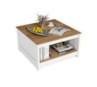 GIANTEX Table Basse à 2 Niveaux, Table Basse Carrée avec Étagère Inférieure Ouverte, Grand Plateau, Pieds Antidérapants, Charge 80 kg, 80 x 80 x 45 cm, pour Salon, Bureau