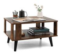CostwayTable Basse Rectangulaire à 2 Niveaux 70 x 50 x 41 CM Table d'Appoint avec Patins Antidérapants Style Industriel Marron