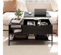 GIANTEX Table Basse à Plateau Relevable, Table Basse Salon avec Compartiment Caché, Étagères Latérales et Inférieure de Rangement, Plateau en Bois Relevable pour Bureau à Domicile, Salon (Noir)