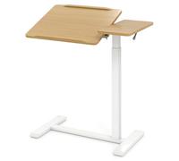 GIANTEX Table basse en forme de C avec plateau fixe et plateau inclinable, hauteur réglable, base stable en H, table de canapé latérale avec roues pour chambre à coucher, salon, bureau