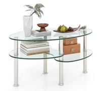 Giantex Table Basse en Verre à 3 Niveaux, Table Basse Salon Ovale en Verre Trempé, Table de Salon Transparente avec Pieds Antidérapants, Table Basse pour Chambre, Salle, Hôtel, 90x50x45 cm