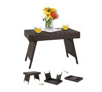 GIANTEX Table Basse Extérieure en Rotin, 60 x 40 x 40 cm, Petite Table Pliante de Jardin avec Patins Réglables, Mobilité Facile, Charge 45 kg, pour Salon de Jardin, Balcon, Patio, Terrasse (Brun)