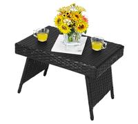 GIANTEX Table Basse Extérieure en Rotin, 60 x 40 x 40 cm, Petite Table Pliante de Jardin avec Patins Réglables, Mobilité Facile, Charge 45 kg, pour Salon de Jardin, Balcon, Patio, Terrasse (Noir)