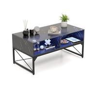 GIANTEX Table Basse Haute Brillance avec Lumières LED Réglables et 4 Cubes de Rangement, Table de Salon Moderne avec Plateau en Faux Marbre et Verre Trempé, Télécommande Incluse, Blanc/Noir (Noir)