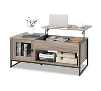 GIANTEX Table Basse Plateau Relevable - Armoire à 2 Portes - Étagères Ouvertes - Compartiment Cache - 106x55x44,5 cm - Industrielle