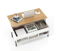 GIANTEX Table Basse Plateau Relevable, Table de Salon avec 3 Compartiments & Rangement Caché & Pieds en Métal, Transformable Moderne pour Bureau,Chambre, 100x50x45cm (Blanc)