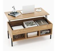 GIANTEX Table Basse Plateau Relevable, Table de Salon avec 3 Compartiments & Rangement Caché & Pieds en Métal, Transformable Moderne pour Bureau,Chambre, 100x50x45cm (Naturel)