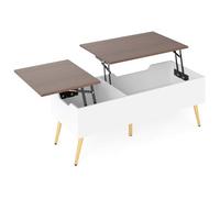 GIANTEX Table Basse Relevable, Table de Salon, 2 Compartiments Cachés, Poignée Découpée, Design Anti-Collision, 5 Pieds Robustes en Métal, Levage à Vérin à Gaz, pour Salon, Bureau, Noyer