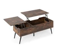 GIANTEX Table Basse Relevable, Table de Salon, 2 Compartiments Cachés, Poignée Découpée, Design Anti-Collision, 5 Pieds Robustes en Métal, Levage à Vérin à Gaz, pour Salon, Bureau, Marron