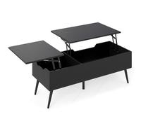 GIANTEX Table Basse Relevable, Table de Salon, 2 Compartiments Cachés, Poignée Découpée, Design Anti-Collision, 5 Pieds Robustes en Métal, Levage à Vérin à Gaz, pour Salon, Bureau, Noir