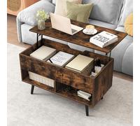 GIANTEX Table Basse Relevable, Table de Salon Basse avec 2 Compartiments Ouverts, Rangement Caché, Levage à Gaz, 4 Pieds Robuste, pour Salon, Bureau, Chambre (Marron)