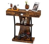 Giantex Table Console à 3 Niveau avec Tiroir, Table d'Entrée en Bois avec Anti-basculement et Cadre en Métal, Style Industrielle, pour Salon, Chambre, Entrée, Marron Rustique