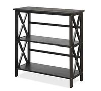 GIANTEX Table Console à 3 Niveaux avec Dispositif Anti-Basculement, Table d'Entrée Moderne à Cadre Robuste, Étagère de Rangement comme Bibliothèque pour Entrée, Salon, Bureau, 79x32x86 CM (Noir)