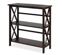 GIANTEX Table Console à 3 Niveaux avec Dispositif Anti-Basculement, Table d'Entrée Moderne à Cadre Robuste, Étagère de Rangement comme Bibliothèque pour Entrée, Salon, Bureau, 79x32x86 CM (Café)