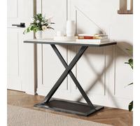 GIANTEX Table console avec plateau en marbre, table étroite avec structure métallique robuste et pieds antidérapants, 100 x 40 x 77,5 cm, table d'appoint pour entrée, salon