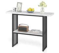 GIANTEX Table console d'entrée, 120 x 29,5 x 92,5 cm, plateau en imitation marbre et cadre en métal, table d'appoint avec 2 étagères, économie d'espace, table de salon, couloir (blanc + noir)