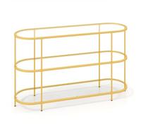 GIANTEX Table console en verre trempé avec structure métallique, étagère à 3 niveaux pour TV jusqu'à 65 pouces, 140 x 41 x 82 cm, table d'entrée pour salon et chambre